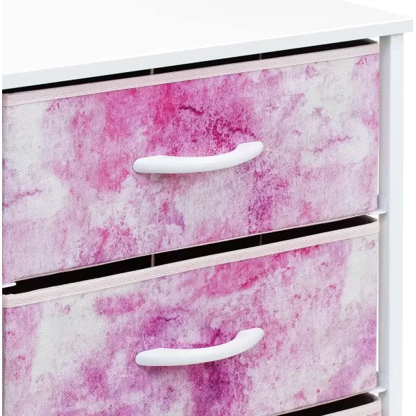 imageSorbus Nightstand with 3 Drawers  Furniture Storage Chest Tower Unit for Bedroom Hallway Closet Office Organization  Steel Frame Wood Top Pastel Fabric Bin PinkTiedye Pink