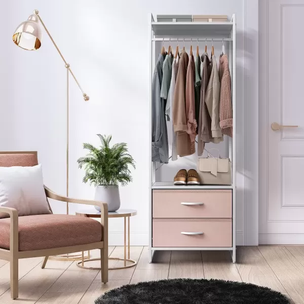 imageSorbus Premium Cothing Rack with Drawers  Heavy Duty Wardrobe Closet with Metal Frame ampamp Wooden Top  70Inch Tall Garment Rack Lightweight Freestanding Coat Closet  For Hallway BedroomPink