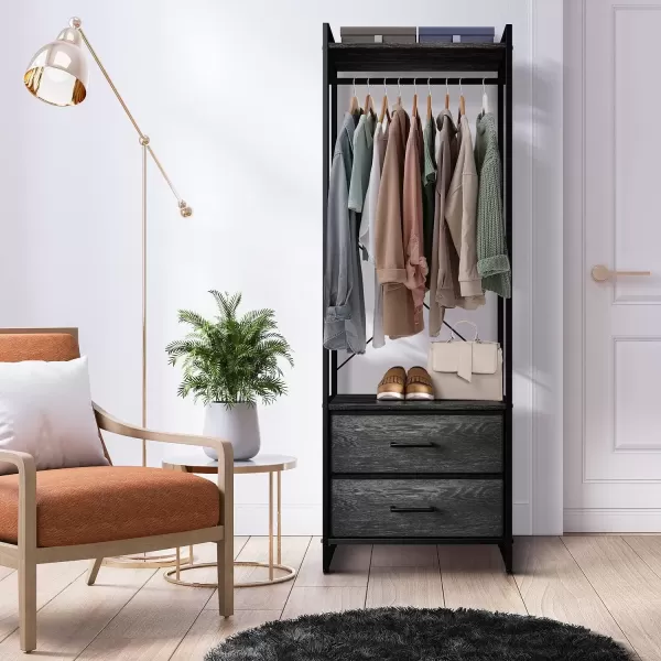 imageSorbus Premium Cothing Rack with Drawers  Heavy Duty Wardrobe Closet with Metal Frame ampamp Wooden Top  70Inch Tall Garment Rack Lightweight Freestanding Coat Closet  For Hallway BedroomGray Wood