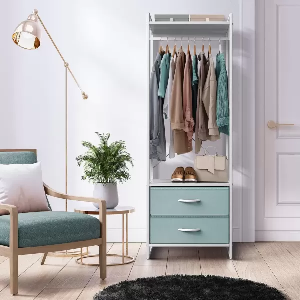 imageSorbus Premium Cothing Rack with Drawers  Heavy Duty Wardrobe Closet with Metal Frame ampamp Wooden Top  70Inch Tall Garment Rack Lightweight Freestanding Coat Closet  For Hallway BedroomAqua