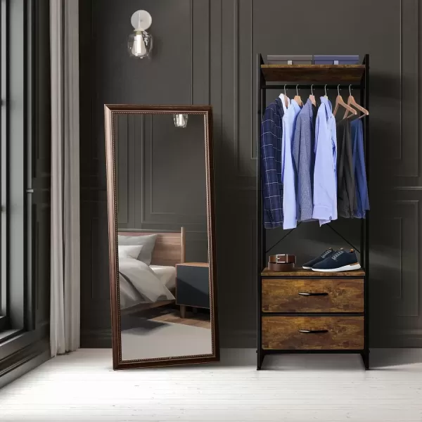 imageSorbus Premium Cothing Rack with Drawers  Heavy Duty Wardrobe Closet with Metal Frame ampamp Wooden Top  70Inch Tall Garment Rack Lightweight Freestanding Coat Closet  For Hallway BedroomRustic