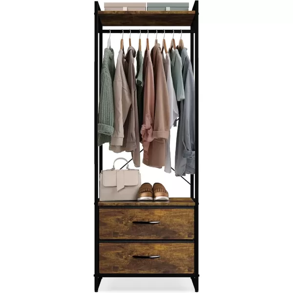 imageSorbus Premium Cothing Rack with Drawers  Heavy Duty Wardrobe Closet with Metal Frame ampamp Wooden Top  70Inch Tall Garment Rack Lightweight Freestanding Coat Closet  For Hallway BedroomRustic