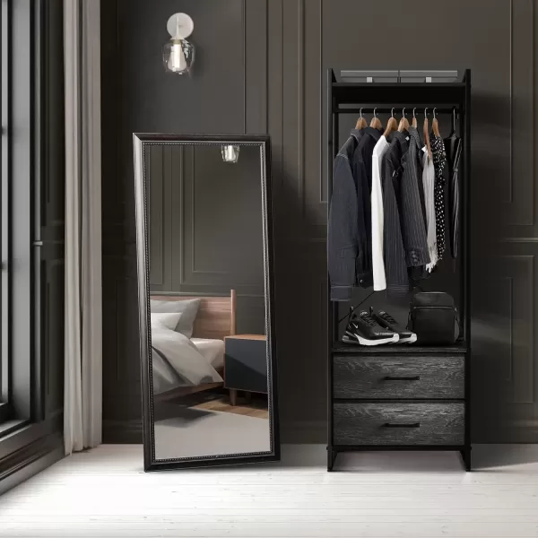 imageSorbus Premium Cothing Rack with Drawers  Heavy Duty Wardrobe Closet with Metal Frame ampamp Wooden Top  70Inch Tall Garment Rack Lightweight Freestanding Coat Closet  For Hallway BedroomGray Wood