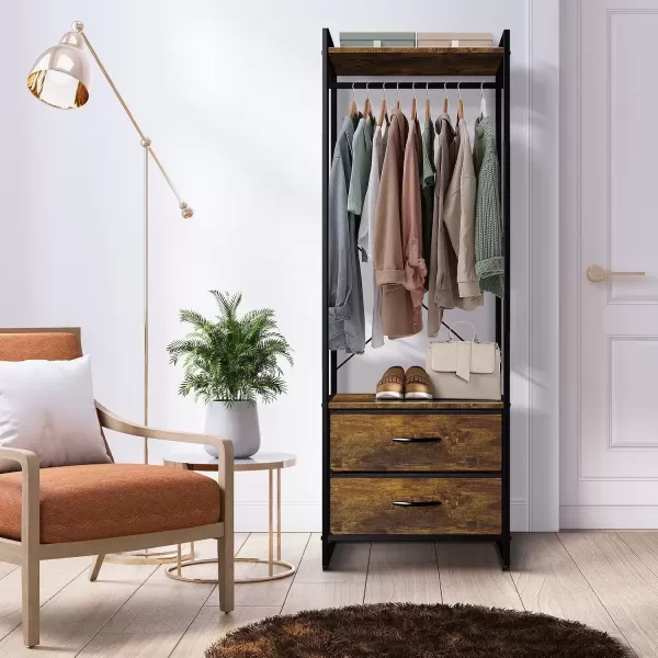 imageSorbus Premium Cothing Rack with Drawers  Heavy Duty Wardrobe Closet with Metal Frame ampamp Wooden Top  70Inch Tall Garment Rack Lightweight Freestanding Coat Closet  For Hallway BedroomRustic