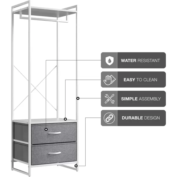imageSorbus Premium Cothing Rack with Drawers  Heavy Duty Wardrobe Closet with Metal Frame ampamp Wooden Top  70Inch Tall Garment Rack Lightweight Freestanding Coat Closet  For Hallway BedroomWhite