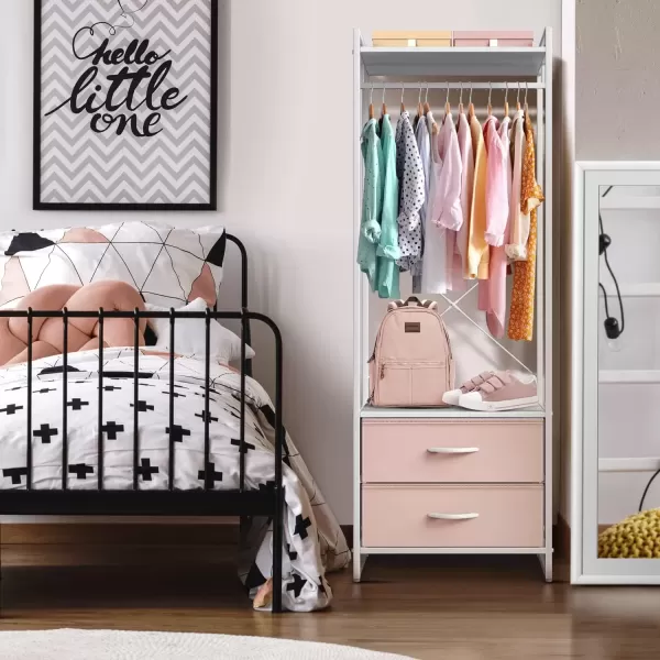 imageSorbus Premium Cothing Rack with Drawers  Heavy Duty Wardrobe Closet with Metal Frame ampamp Wooden Top  70Inch Tall Garment Rack Lightweight Freestanding Coat Closet  For Hallway BedroomPink