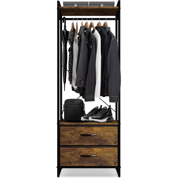 imageSorbus Premium Cothing Rack with Drawers  Heavy Duty Wardrobe Closet with Metal Frame ampamp Wooden Top  70Inch Tall Garment Rack Lightweight Freestanding Coat Closet  For Hallway BedroomRustic