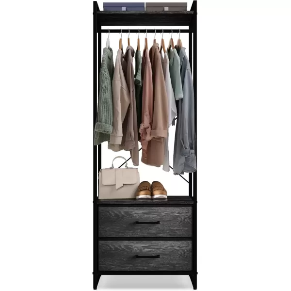 imageSorbus Premium Cothing Rack with Drawers  Heavy Duty Wardrobe Closet with Metal Frame ampamp Wooden Top  70Inch Tall Garment Rack Lightweight Freestanding Coat Closet  For Hallway BedroomGray Wood