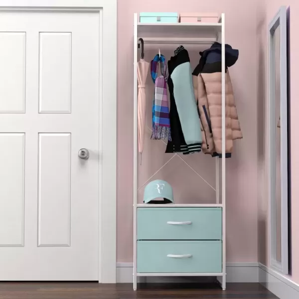 imageSorbus Premium Cothing Rack with Drawers  Heavy Duty Wardrobe Closet with Metal Frame ampamp Wooden Top  70Inch Tall Garment Rack Lightweight Freestanding Coat Closet  For Hallway BedroomAqua