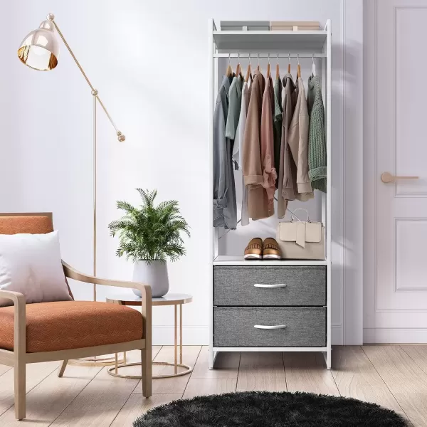 imageSorbus Premium Cothing Rack with Drawers  Heavy Duty Wardrobe Closet with Metal Frame ampamp Wooden Top  70Inch Tall Garment Rack Lightweight Freestanding Coat Closet  For Hallway BedroomWhite