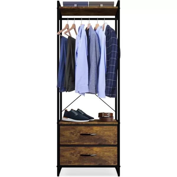 imageSorbus Premium Cothing Rack with Drawers  Heavy Duty Wardrobe Closet with Metal Frame ampamp Wooden Top  70Inch Tall Garment Rack Lightweight Freestanding Coat Closet  For Hallway BedroomRustic