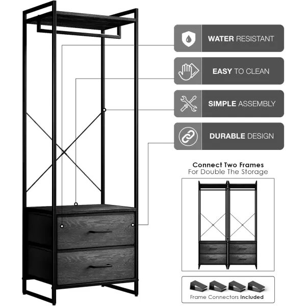 imageSorbus Premium Cothing Rack with Drawers  Heavy Duty Wardrobe Closet with Metal Frame ampamp Wooden Top  70Inch Tall Garment Rack Lightweight Freestanding Coat Closet  For Hallway BedroomGray Wood