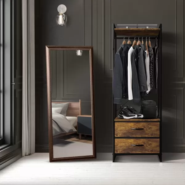 imageSorbus Premium Cothing Rack with Drawers  Heavy Duty Wardrobe Closet with Metal Frame ampamp Wooden Top  70Inch Tall Garment Rack Lightweight Freestanding Coat Closet  For Hallway BedroomRustic