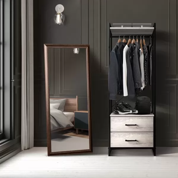 imageSorbus Premium Cothing Rack with Drawers  Heavy Duty Wardrobe Closet with Metal Frame ampamp Wooden Top  70Inch Tall Garment Rack Lightweight Freestanding Coat Closet  For Hallway BedroomGreige
