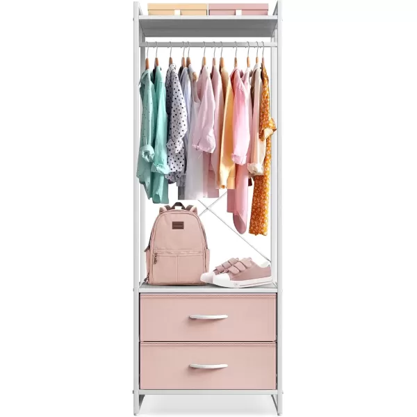 imageSorbus Premium Cothing Rack with Drawers  Heavy Duty Wardrobe Closet with Metal Frame ampamp Wooden Top  70Inch Tall Garment Rack Lightweight Freestanding Coat Closet  For Hallway BedroomPink