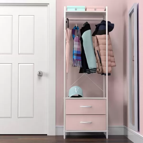 imageSorbus Premium Cothing Rack with Drawers  Heavy Duty Wardrobe Closet with Metal Frame ampamp Wooden Top  70Inch Tall Garment Rack Lightweight Freestanding Coat Closet  For Hallway BedroomPink