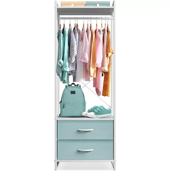 imageSorbus Premium Cothing Rack with Drawers  Heavy Duty Wardrobe Closet with Metal Frame ampamp Wooden Top  70Inch Tall Garment Rack Lightweight Freestanding Coat Closet  For Hallway BedroomAqua