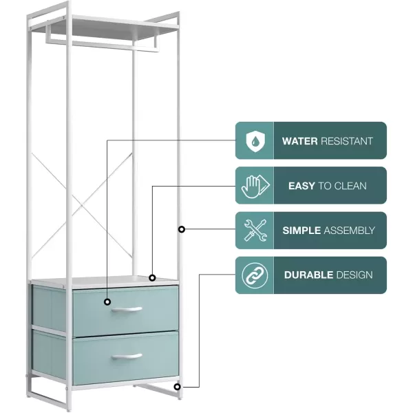 imageSorbus Premium Cothing Rack with Drawers  Heavy Duty Wardrobe Closet with Metal Frame ampamp Wooden Top  70Inch Tall Garment Rack Lightweight Freestanding Coat Closet  For Hallway BedroomAqua
