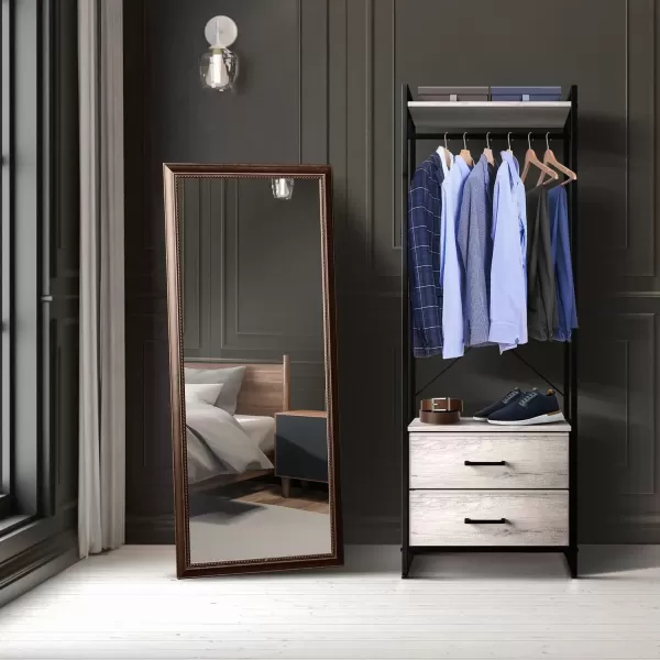 imageSorbus Premium Cothing Rack with Drawers  Heavy Duty Wardrobe Closet with Metal Frame ampamp Wooden Top  70Inch Tall Garment Rack Lightweight Freestanding Coat Closet  For Hallway BedroomGreige