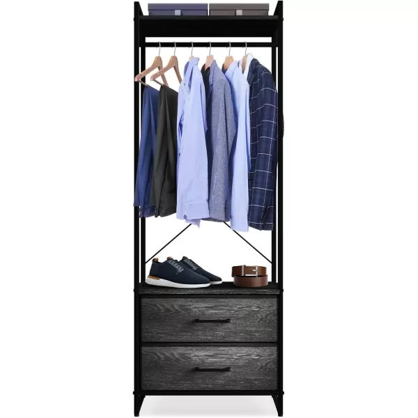 imageSorbus Premium Cothing Rack with Drawers  Heavy Duty Wardrobe Closet with Metal Frame ampamp Wooden Top  70Inch Tall Garment Rack Lightweight Freestanding Coat Closet  For Hallway BedroomGray Wood
