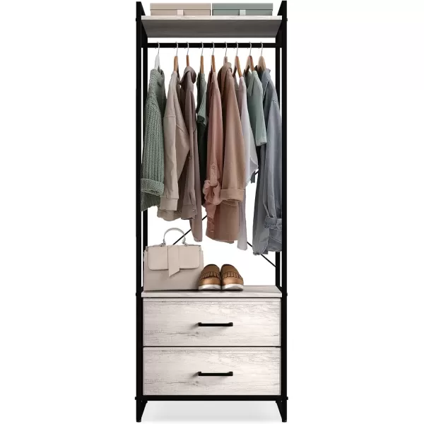 imageSorbus Premium Cothing Rack with Drawers  Heavy Duty Wardrobe Closet with Metal Frame ampamp Wooden Top  70Inch Tall Garment Rack Lightweight Freestanding Coat Closet  For Hallway BedroomGreige