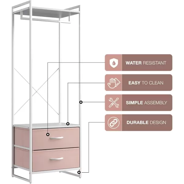 imageSorbus Premium Cothing Rack with Drawers  Heavy Duty Wardrobe Closet with Metal Frame ampamp Wooden Top  70Inch Tall Garment Rack Lightweight Freestanding Coat Closet  For Hallway BedroomPink