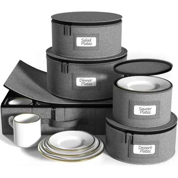 imageChina Platter Storage Containers  Serving Platter Storage Containers  Christmas Platter Storage Rack ampamp Platter Organizer  Hard Shell Handles ampamp Felt Dividers  Storage Platter for Packing DishesGray