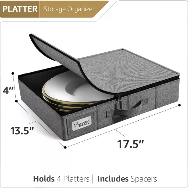 imageChina Platter Storage Containers  Serving Platter Storage Containers  Christmas Platter Storage Rack ampamp Platter Organizer  Hard Shell Handles ampamp Felt Dividers  Storage Platter for Packing DishesGray