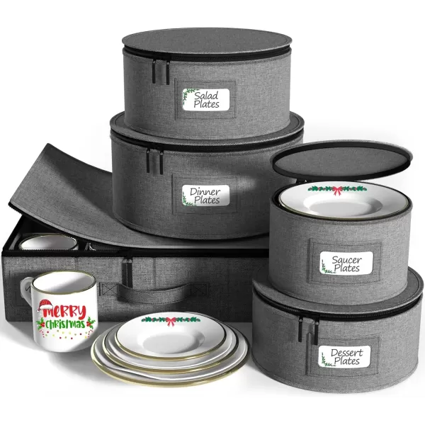 imageChina Platter Storage Containers  Serving Platter Storage Containers  Christmas Platter Storage Rack ampamp Platter Organizer  Hard Shell Handles ampamp Felt Dividers  Storage Platter for Packing DishesGray