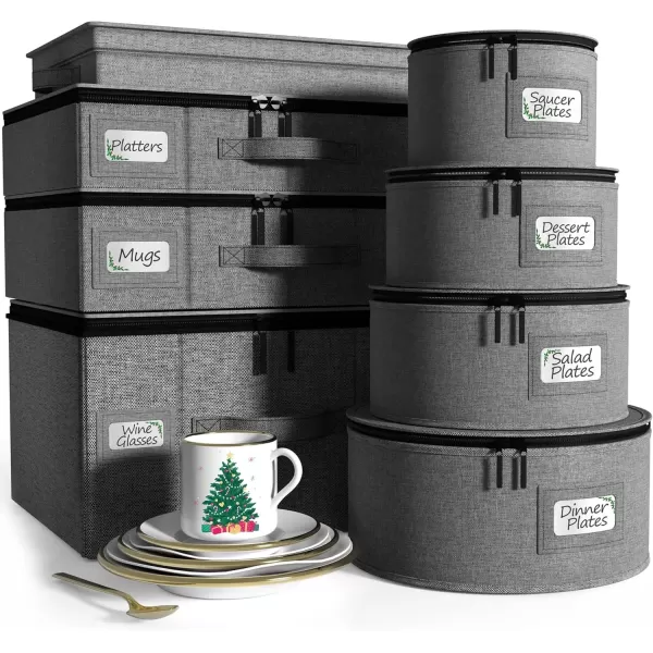 imageChina Platter Storage Containers  Serving Platter Storage Containers  Christmas Platter Storage Rack ampamp Platter Organizer  Hard Shell Handles ampamp Felt Dividers  Storage Platter for Packing DishesGray