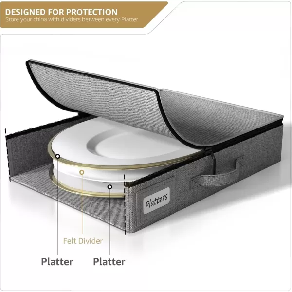imageChina Platter Storage Containers  Serving Platter Storage Containers  Christmas Platter Storage Rack ampamp Platter Organizer  Hard Shell Handles ampamp Felt Dividers  Storage Platter for Packing DishesGray