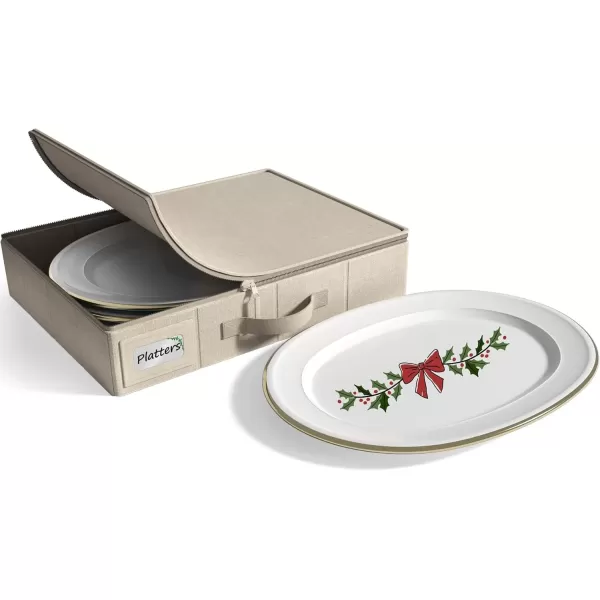 imageChina Platter Storage Containers  Serving Platter Storage Containers  Christmas Platter Storage Rack ampamp Platter Organizer  Hard Shell Handles ampamp Felt Dividers  Storage Platter for Packing DishesBeige
