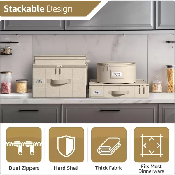 imageChina Platter Storage Containers  Serving Platter Storage Containers  Christmas Platter Storage Rack ampamp Platter Organizer  Hard Shell Handles ampamp Felt Dividers  Storage Platter for Packing DishesBeige