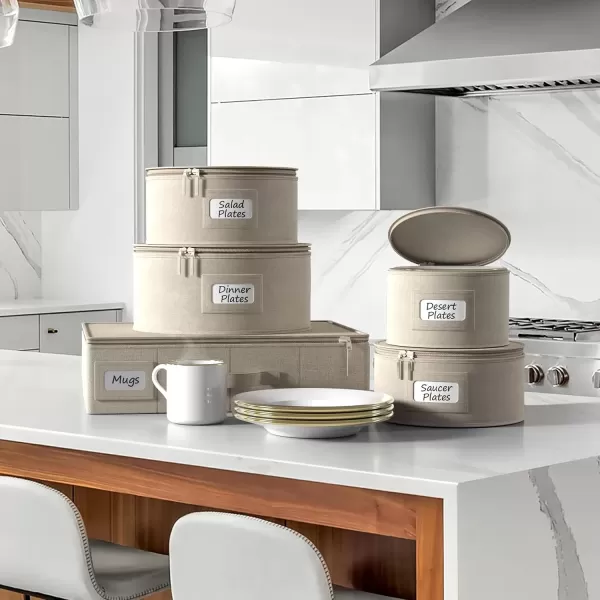 imageChina Platter Storage Containers  Serving Platter Storage Containers  Christmas Platter Storage Rack ampamp Platter Organizer  Hard Shell Handles ampamp Felt Dividers  Storage Platter for Packing DishesBeige