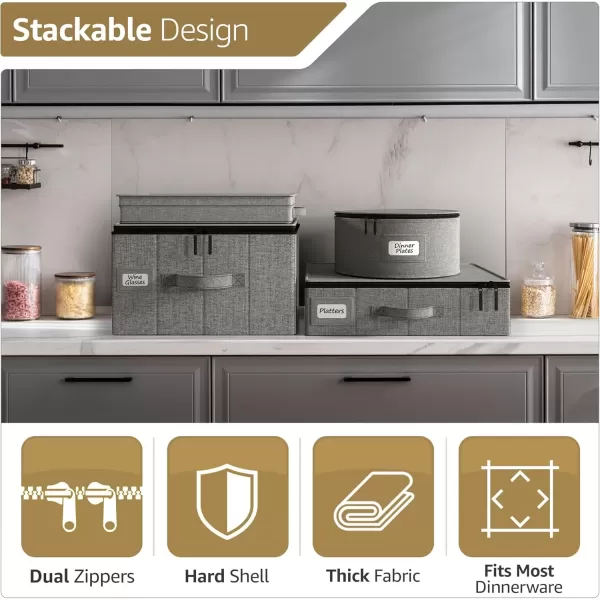 imageChina Platter Storage Containers  Serving Platter Storage Containers  Christmas Platter Storage Rack ampamp Platter Organizer  Hard Shell Handles ampamp Felt Dividers  Storage Platter for Packing DishesGray