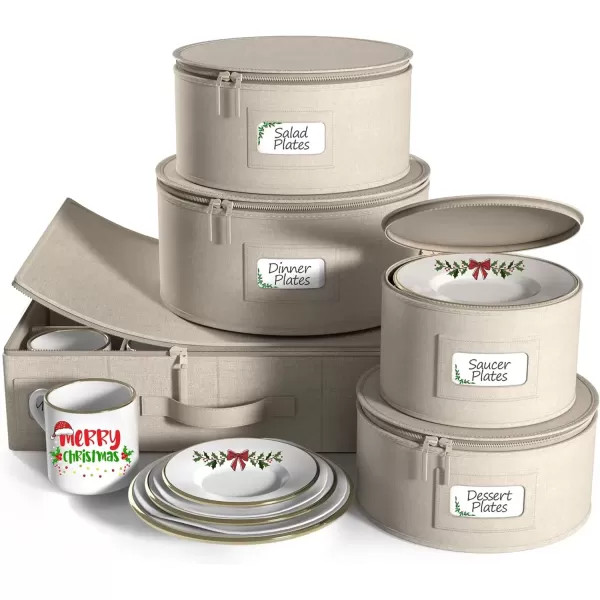 imageChina Platter Storage Containers  Serving Platter Storage Containers  Christmas Platter Storage Rack ampamp Platter Organizer  Hard Shell Handles ampamp Felt Dividers  Storage Platter for Packing DishesBeige