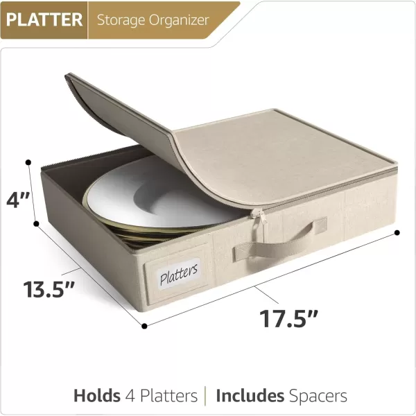 imageChina Platter Storage Containers  Serving Platter Storage Containers  Christmas Platter Storage Rack ampamp Platter Organizer  Hard Shell Handles ampamp Felt Dividers  Storage Platter for Packing DishesBeige