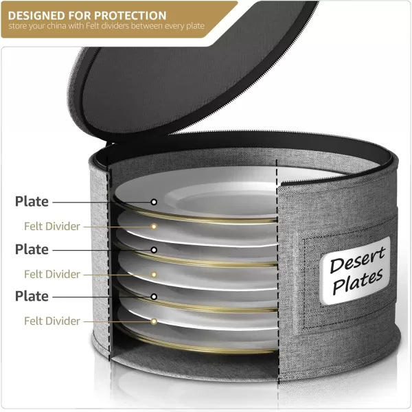 imageChina Platter Storage Containers  Serving Platter Storage Containers  Christmas Platter Storage Rack ampamp Platter Organizer  Hard Shell Handles ampamp Felt Dividers  Storage Platter for Packing DishesGray