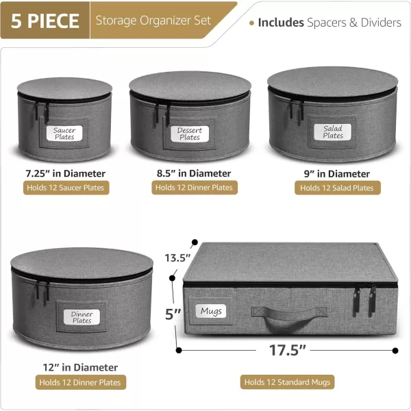 imageChina Platter Storage Containers  Serving Platter Storage Containers  Christmas Platter Storage Rack ampamp Platter Organizer  Hard Shell Handles ampamp Felt Dividers  Storage Platter for Packing DishesGray
