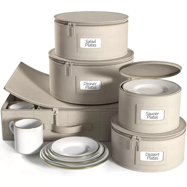 imageChina Platter Storage Containers  Serving Platter Storage Containers  Christmas Platter Storage Rack ampamp Platter Organizer  Hard Shell Handles ampamp Felt Dividers  Storage Platter for Packing DishesBeige
