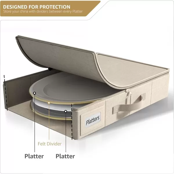 imageChina Platter Storage Containers  Serving Platter Storage Containers  Christmas Platter Storage Rack ampamp Platter Organizer  Hard Shell Handles ampamp Felt Dividers  Storage Platter for Packing DishesBeige