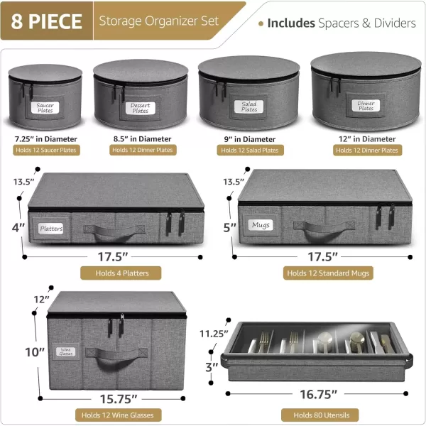 imageChina Platter Storage Containers  Serving Platter Storage Containers  Christmas Platter Storage Rack ampamp Platter Organizer  Hard Shell Handles ampamp Felt Dividers  Storage Platter for Packing DishesGray