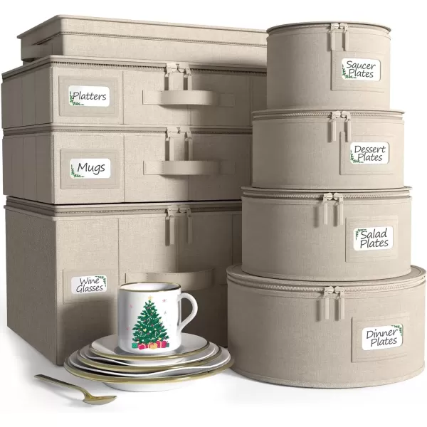 imageChina Platter Storage Containers  Serving Platter Storage Containers  Christmas Platter Storage Rack ampamp Platter Organizer  Hard Shell Handles ampamp Felt Dividers  Storage Platter for Packing DishesBeige