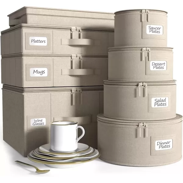 imageChina Platter Storage Containers  Serving Platter Storage Containers  Christmas Platter Storage Rack ampamp Platter Organizer  Hard Shell Handles ampamp Felt Dividers  Storage Platter for Packing DishesBeige
