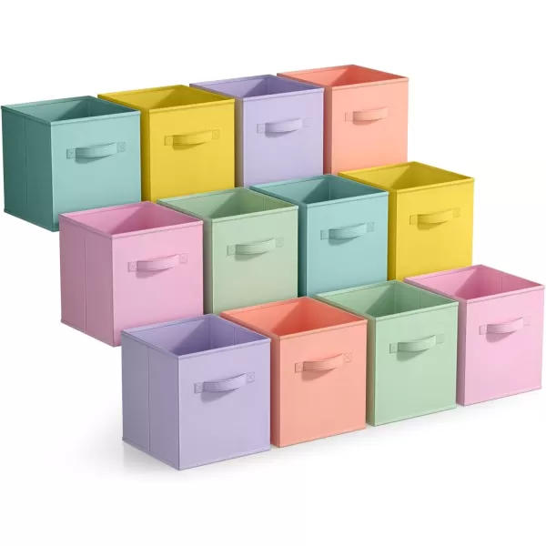 imageSorbus 11 Inch Storage Bins  Sturdy Collapsible Fabric Storage Cubes with Handle  12 Foldable Baskets for Organizing Clothes Toys Books  Storage Baskets for Shelves Closets12 Pack Pastel MultiColor
