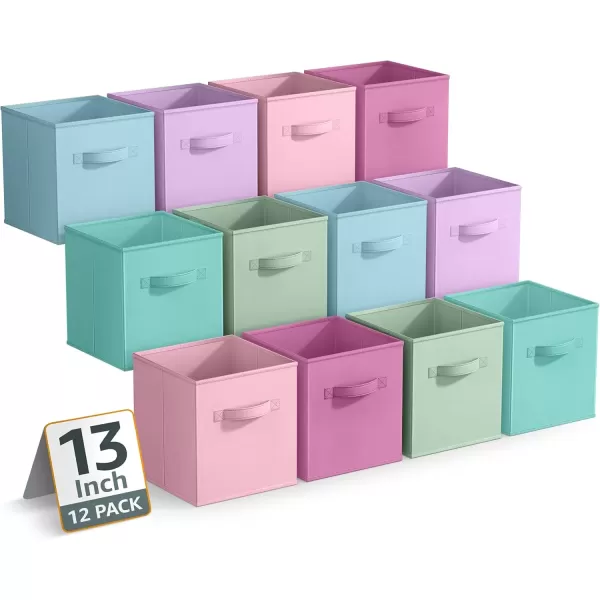 imageSorbus 11 Inch Storage Bins  Sturdy Collapsible Fabric Storage Cubes with Handle  12 Foldable Baskets for Organizing Clothes Toys Books  Storage Baskets for Shelves Closets12 Pack Pastel MultiColor 2