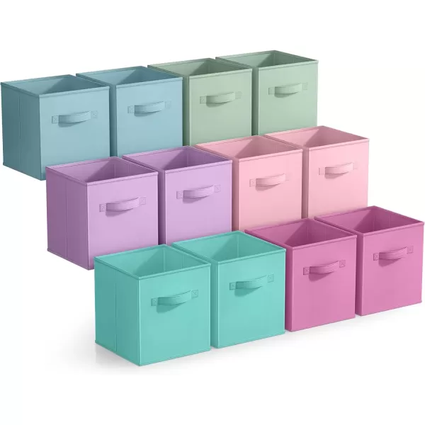 imageSorbus 11 Inch Storage Bins  Sturdy Collapsible Fabric Storage Cubes with Handle  12 Foldable Baskets for Organizing Clothes Toys Books  Storage Baskets for Shelves Closets12 Pack Pastel MultiColor 2