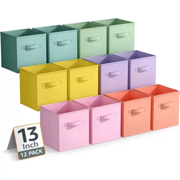 imageSorbus 11 Inch Storage Bins  Sturdy Collapsible Fabric Storage Cubes with Handle  12 Foldable Baskets for Organizing Clothes Toys Books  Storage Baskets for Shelves Closets12 Pack Pastel MultiColor