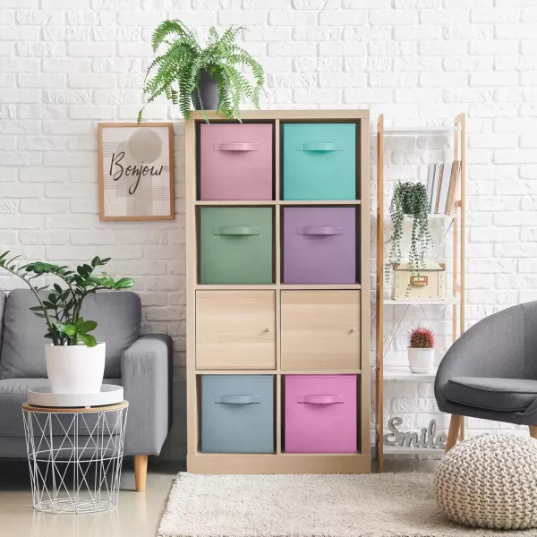 imageSorbus 11 Inch Storage Bins  Sturdy Collapsible Fabric Storage Cubes with Handle  12 Foldable Baskets for Organizing Clothes Toys Books  Storage Baskets for Shelves Closets12 Pack Pastel MultiColor 2