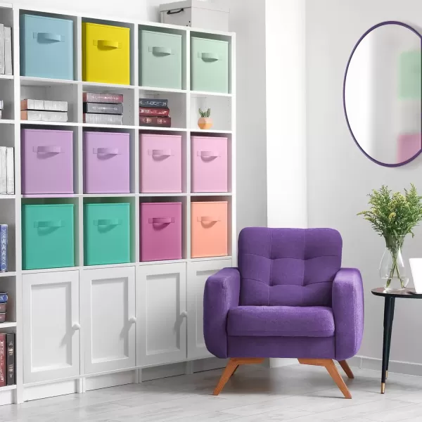 imageSorbus 11 Inch Storage Bins  Sturdy Collapsible Fabric Storage Cubes with Handle  12 Foldable Baskets for Organizing Clothes Toys Books  Storage Baskets for Shelves Closets12 Pack Pastel MultiColor 3